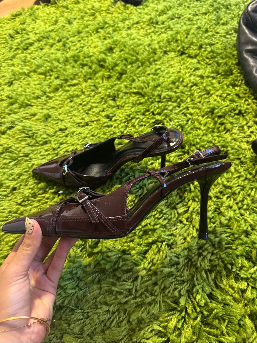 Patent Leather Pointed Toe Slingback Heels - Burgundy
